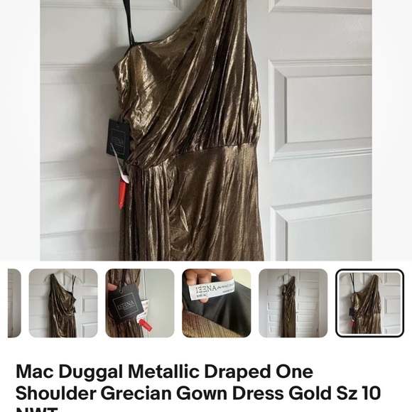 Mac Duggal Metallic Draped One
Shoulder Grecian Gown Dress Gold Sz 10 NWT - Picture 10 of 11